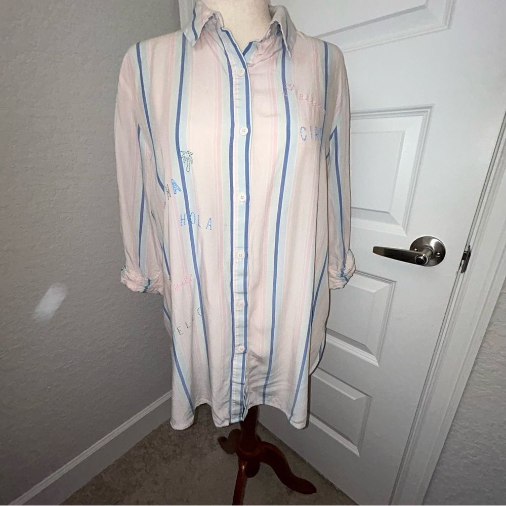 J+G Jasmine Ginger Stripe Print 3/4 Length SleeveβButton Down Shirt Blouse Top